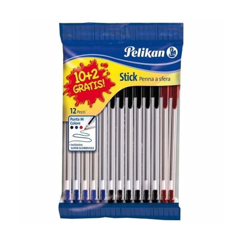 BLISTER PENNE PELIKAN STICK x10+2 ASS.